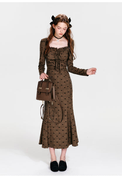 Bow Print Hip Fishtail Dress