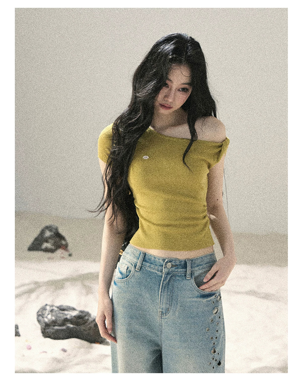 "Shape of the Wind" Forest Green One-Shoulder Twist Crop Top 6556585