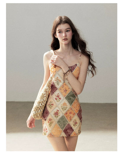 "In Her Lingering Gaze" Van Dyke Brown Floral Cami Bodycon Mini Dress