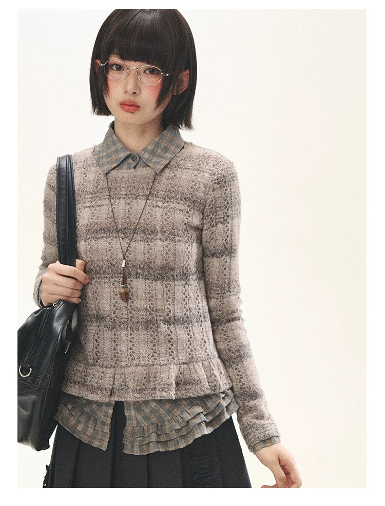 "Sandalwood Violet" Purple Mist Open-Knit Peplum Sweater