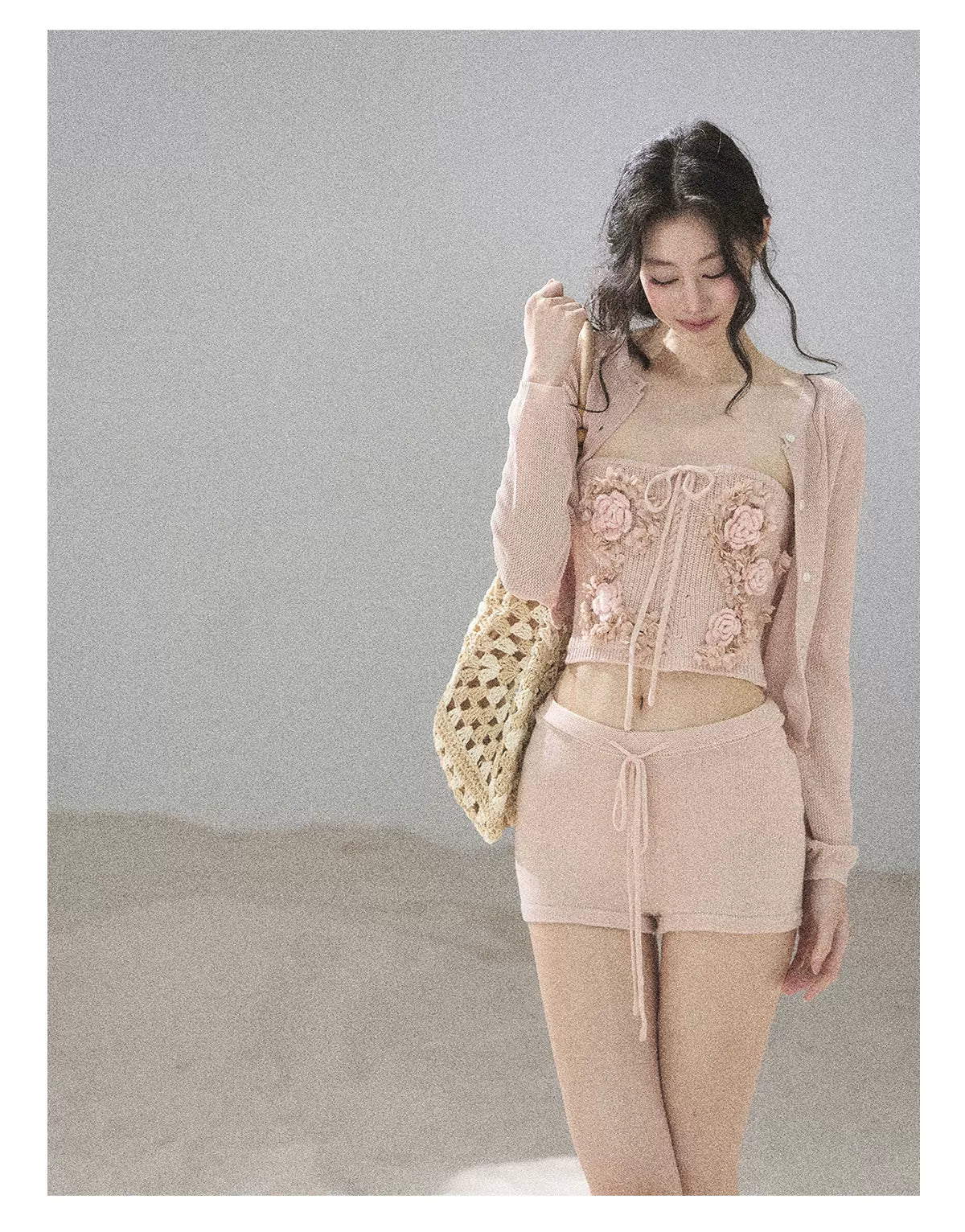 "Forest After Rain" Dusty Rose 3-Piece Cardigan & Shorts Set 45236485