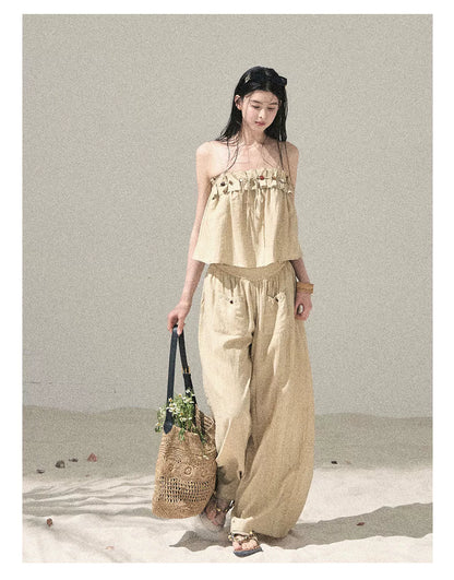 "Traces of the Wind" Sand Beige Cami & Wide-Leg Pants Set