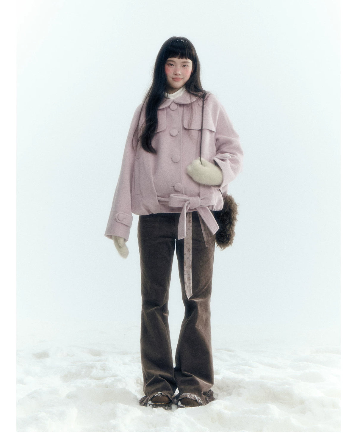 Horridale - Milk Tea Brown Floral Belt Corduroy Flare Pants