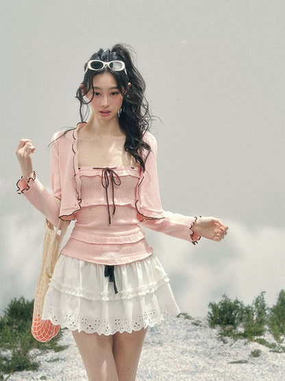 “Passing Through Her Dream” Knit Cardigan & Tube Top Set