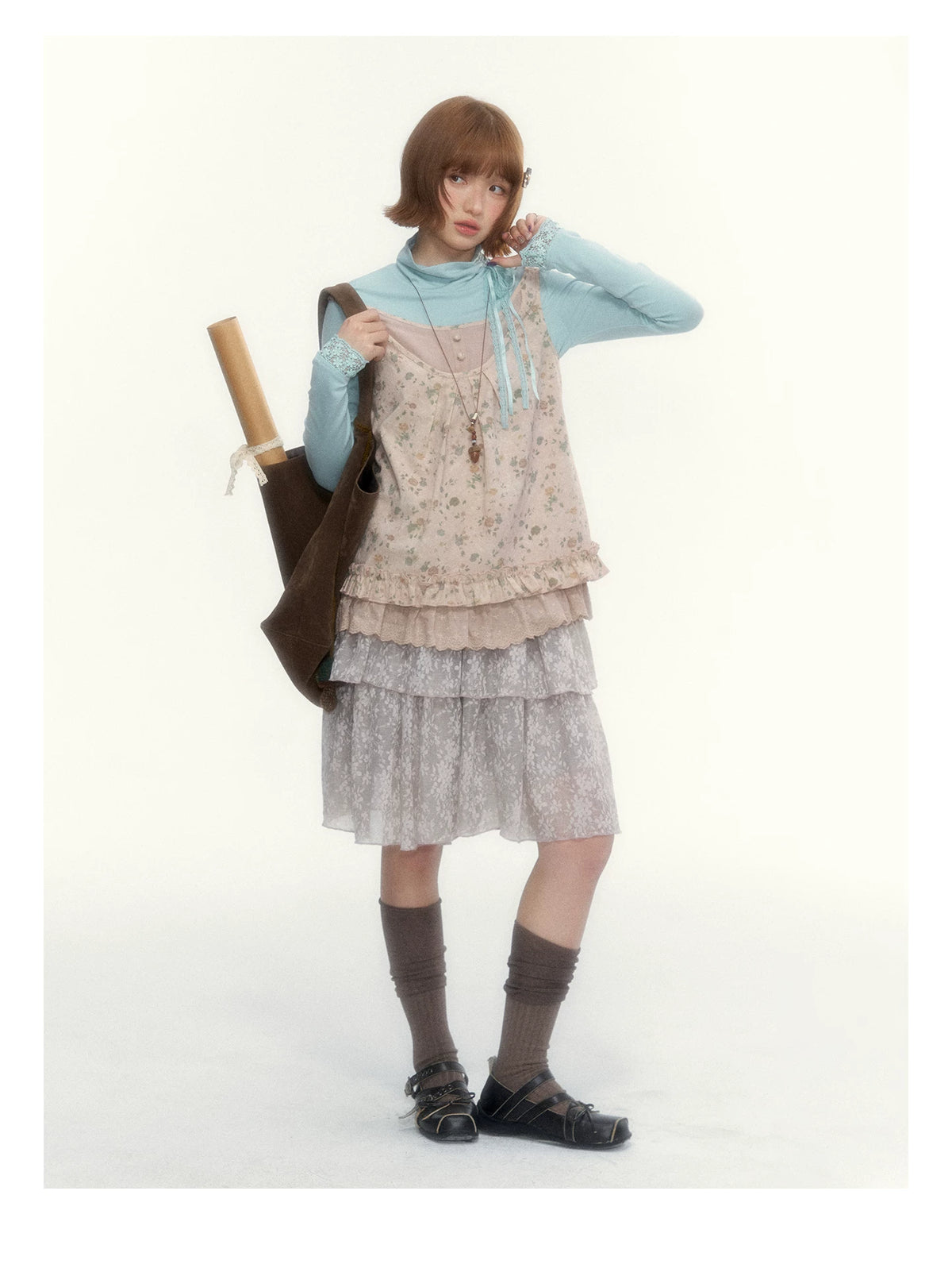 "Petals from a Forgotten Dream" Sweet Apricot Pink Floral Lace Ruffle Off-Shoulder Top