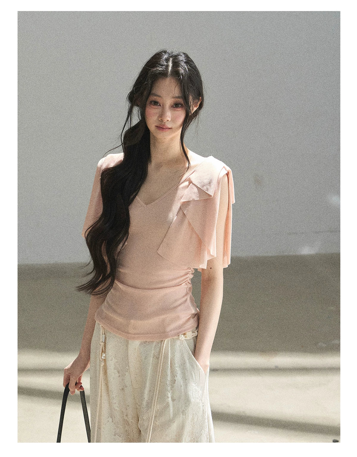 "Where Clouds Fall" Ruffle Sleeve V-Neck Crop Top (Forest Green/ Sage Gray/ Misty Blue/ Cinnamon Pink)