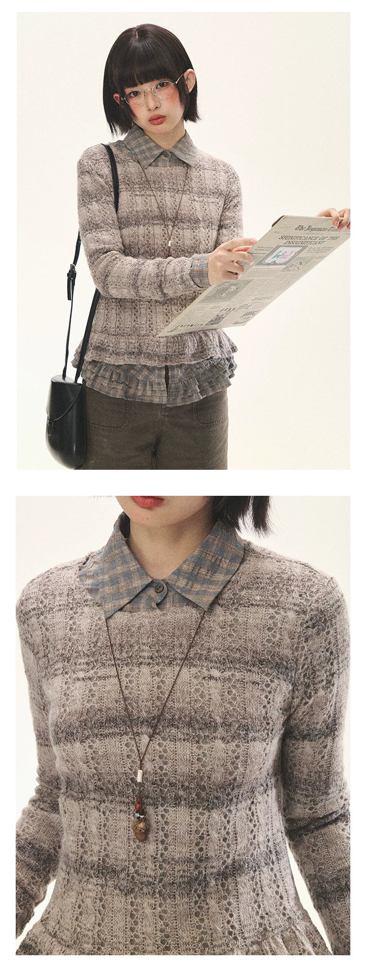 "Sandalwood Violet" Purple Mist Open-Knit Peplum Sweater