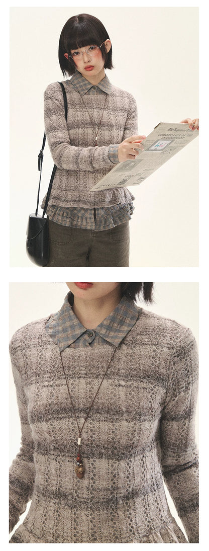 "Sandalwood Violet" Purple Mist Open-Knit Peplum Sweater