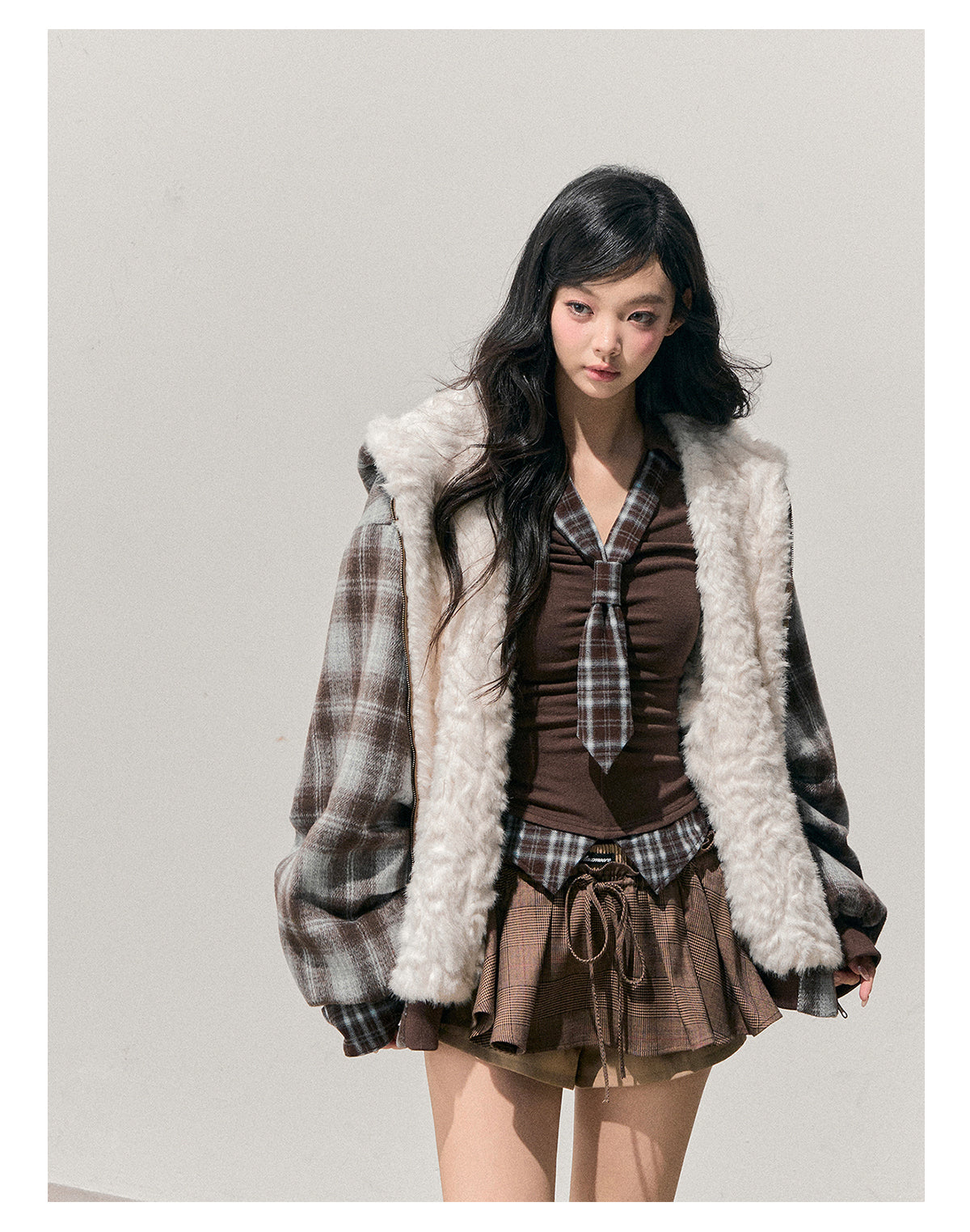 少也眼 “Pride & Prejudice” Reversible Oversize Jacket – Black & Blue Plaid