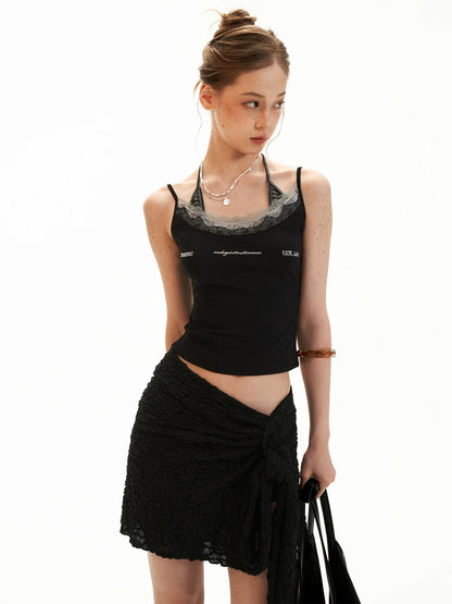 Wrap-Tie Asymmetrical Slit Mini Skirt