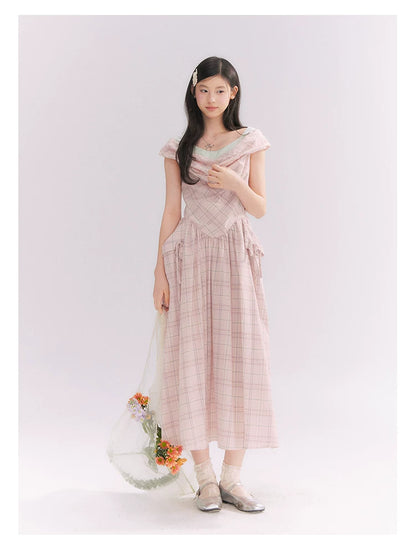 “Heartfelt Rendezvous” Pink Plaid Maxi Dress