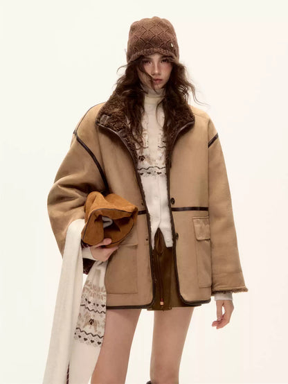 ASGONY - Brown Reversible Suede & Faux Shearling Jacket