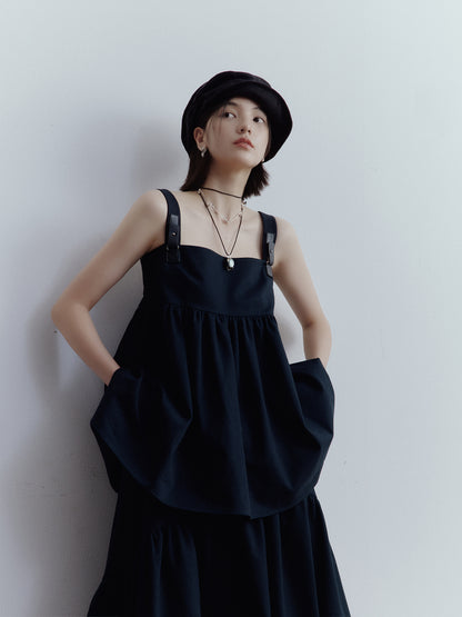 FUSSED Strange Museum Linen Deconstructed Baker Boy Hat – Elegant Black FOFAC-25AW016
