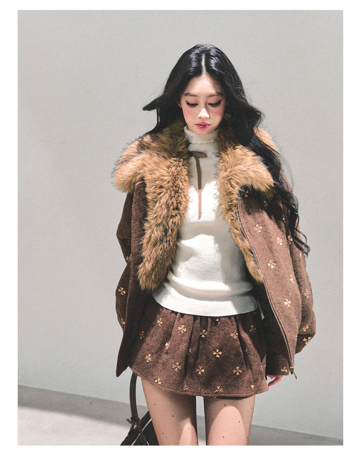 少也眼 “Whispers of Snowfall” Wool-Blend Quilted Two-Piece Set 453454