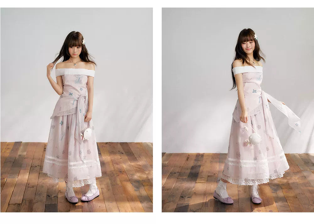 “Pink Mist Island” Dusty Rose Off-Shoulder Skirt Set