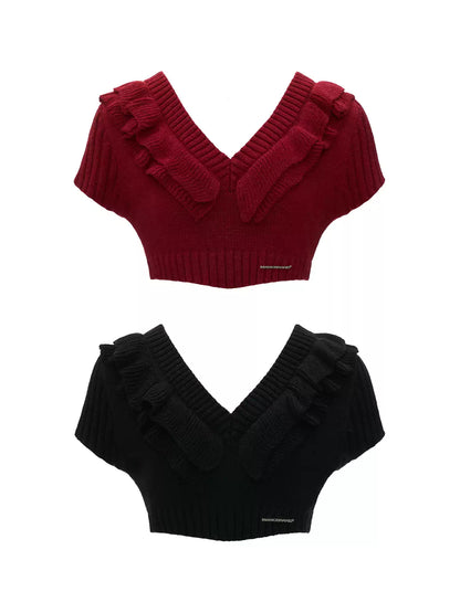 MAMC - Layered Muse V-Neck Knit Top (Red / Black)