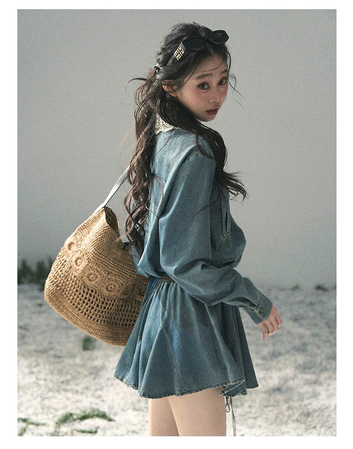 “Falling Into Your Gaze” Vintage Blue Denim Babydoll Dress