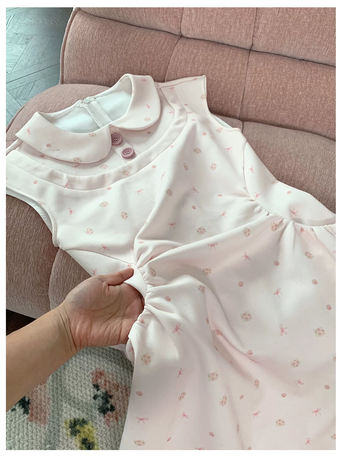 “Rose Milk Reverie” Pink Doll Collar A-Line Dress
