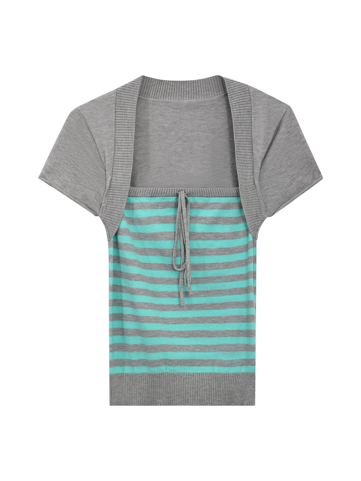 "Mint Transit" Gray Layered Square Neck Knit Top