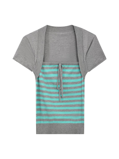 "Mint Transit" Gray Layered Square Neck Knit Top