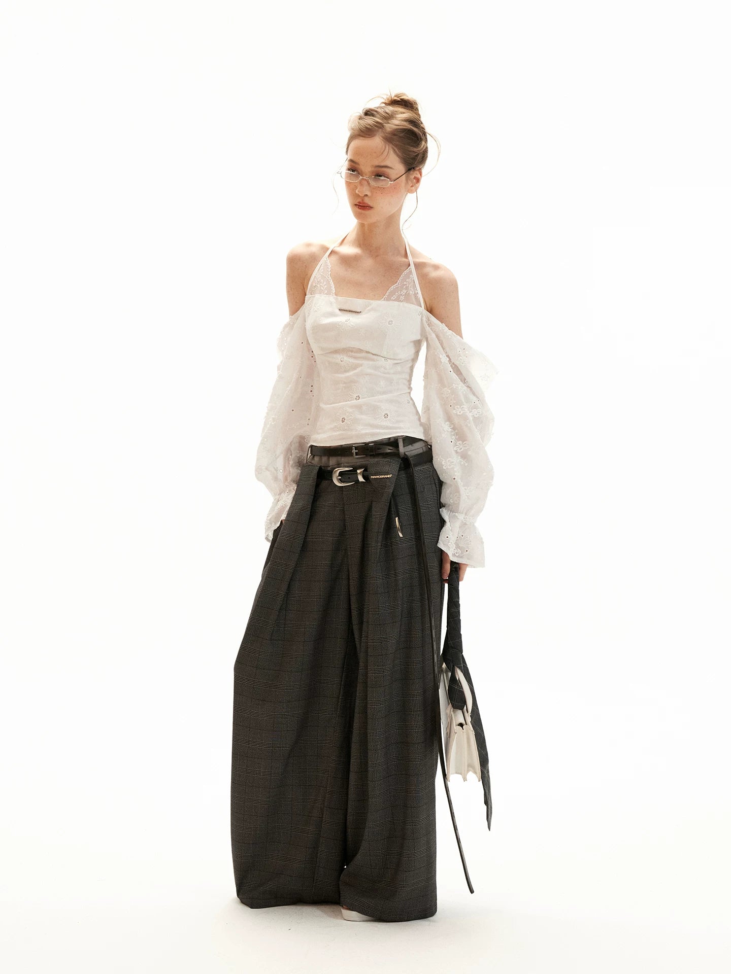 White Off-Shoulder Embroidered Halter Blouse WE994