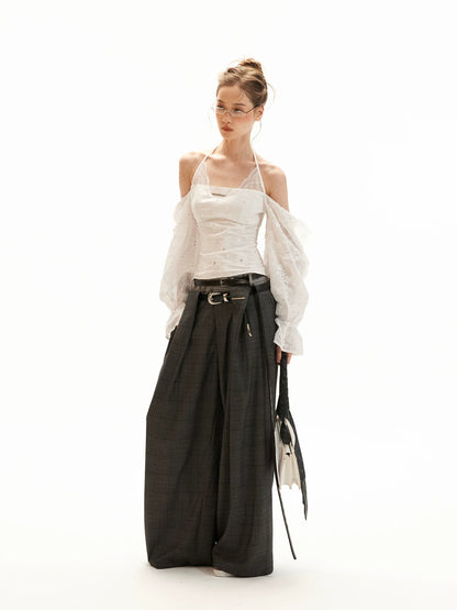 White Off-Shoulder Embroidered Halter Blouse WE994