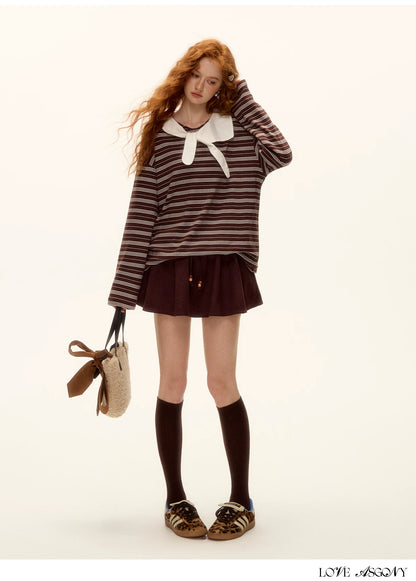 ASGONY - Red Suede Bubble Mini Skirt with Beaded Drawstring