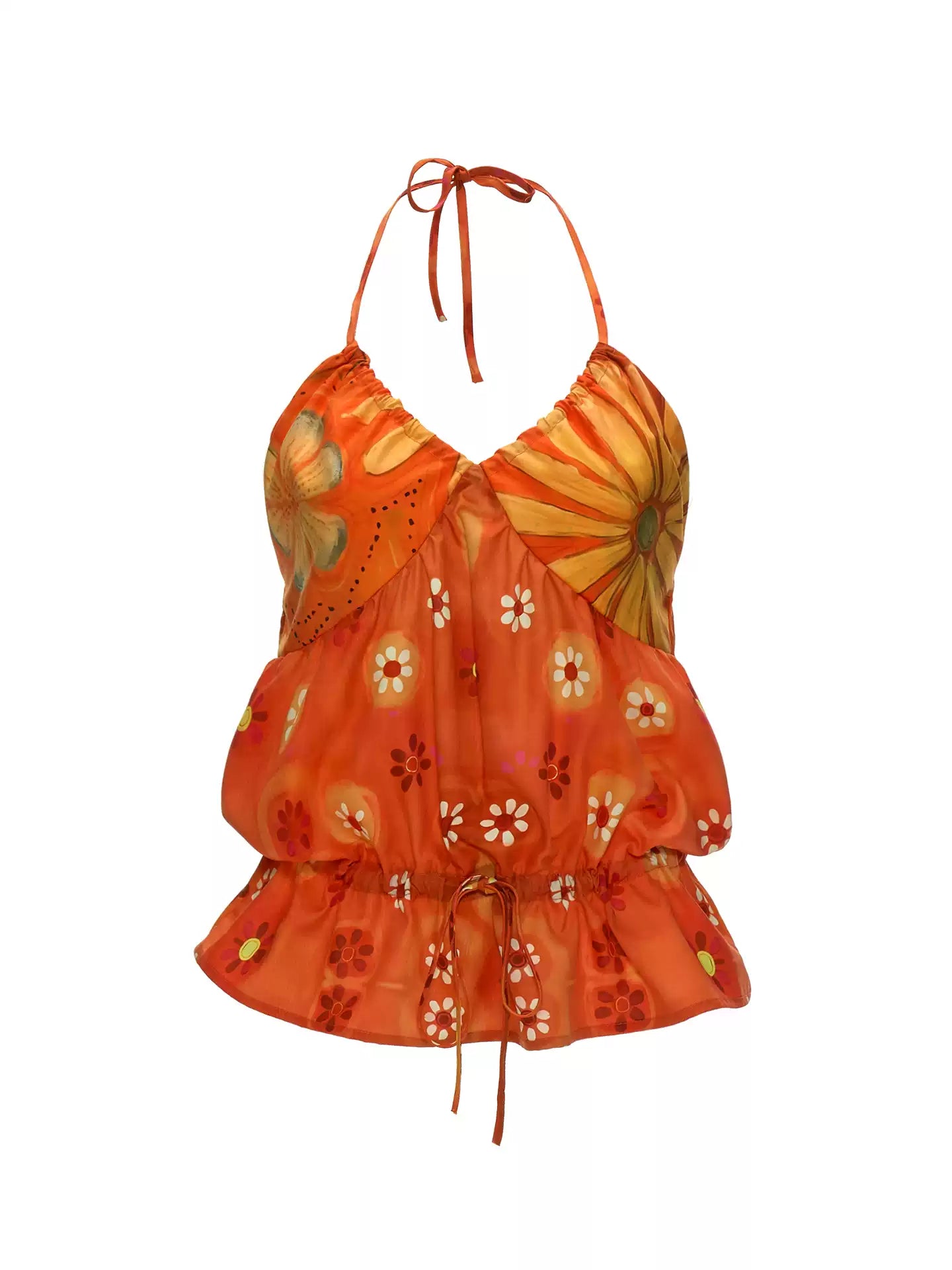 Sunset Bloom Halter Drawstring Top