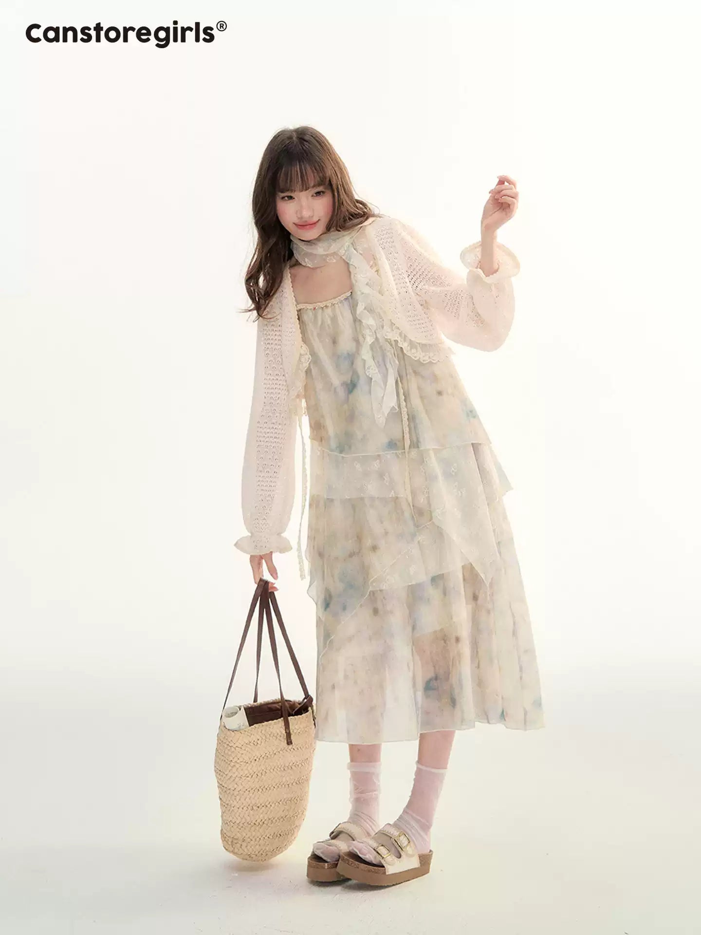 Soft Beige Layered Lace Slip Dress LL2026096