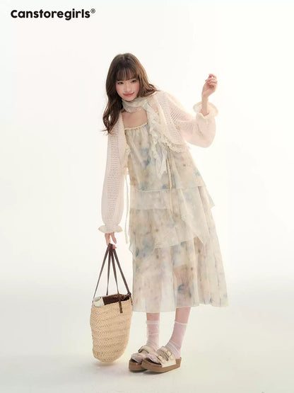Soft Beige Layered Lace Slip Dress LL2026096