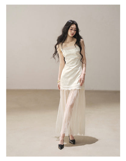 170726 "Your Open Meadow" Cream Apricot White Lace Slip Dress + Gray Taupe Tailored Blazer