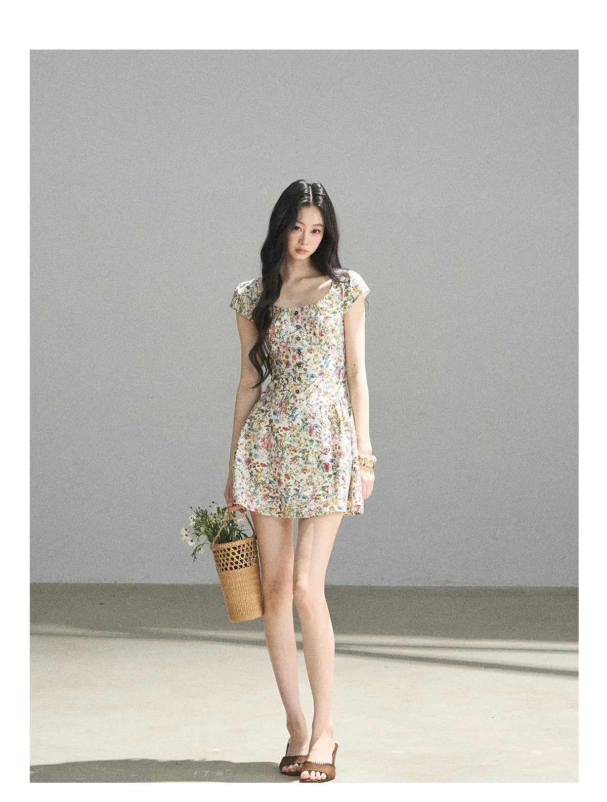 "Bloom in Full Glory" Dutch Cream Floral Puff Mini Dress