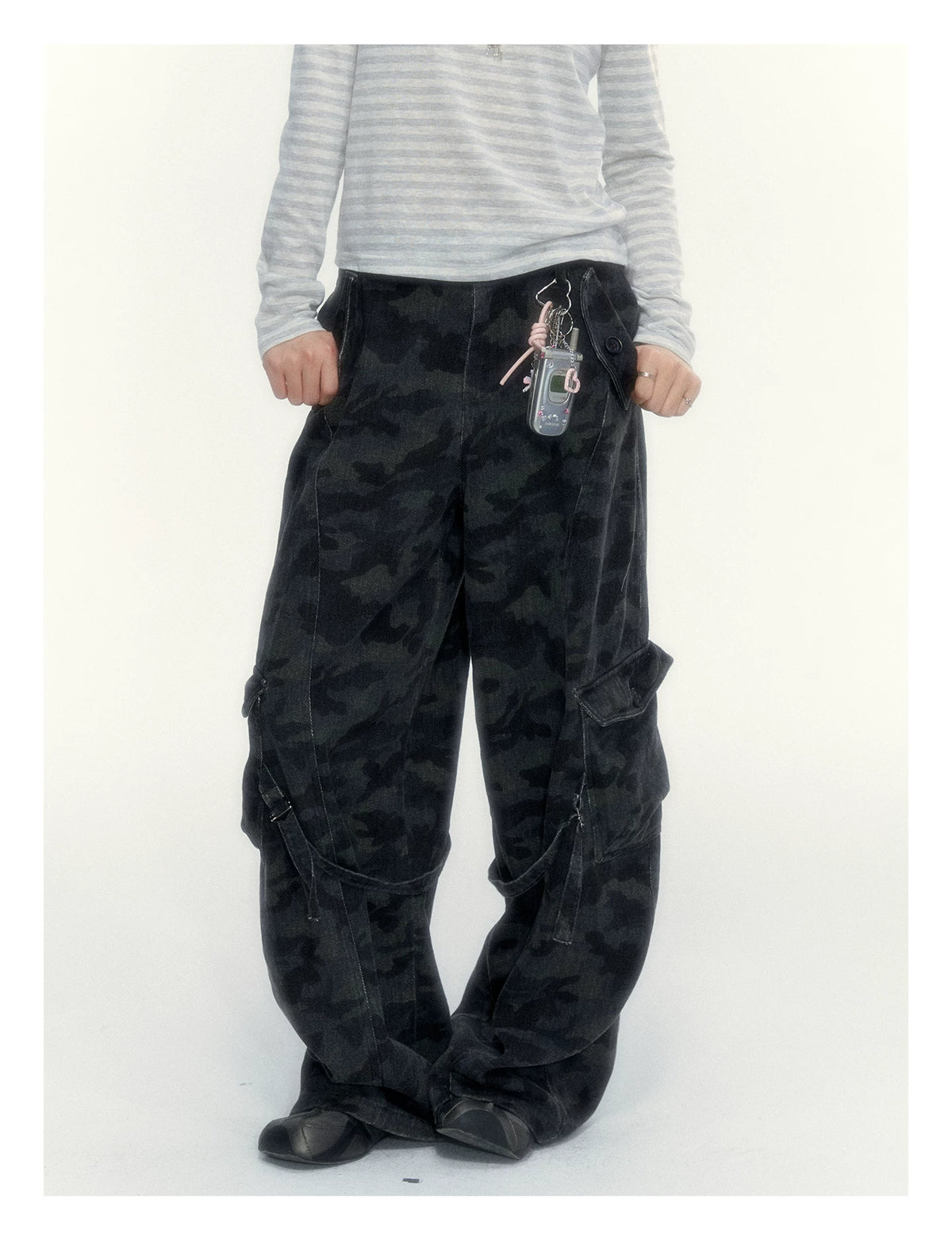 Camouflage Washed Wide-Leg Utility Pants