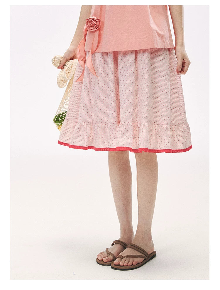 "Rosy Picnic" Pink Polka Dot A-Line Mini Skirt