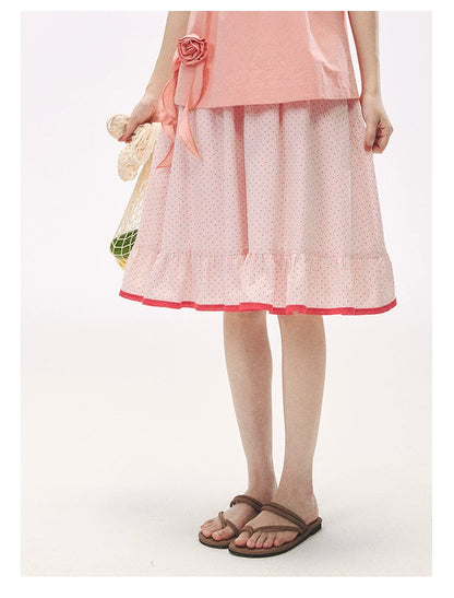 "Rosy Picnic" Pink Polka Dot A-Line Mini Skirt