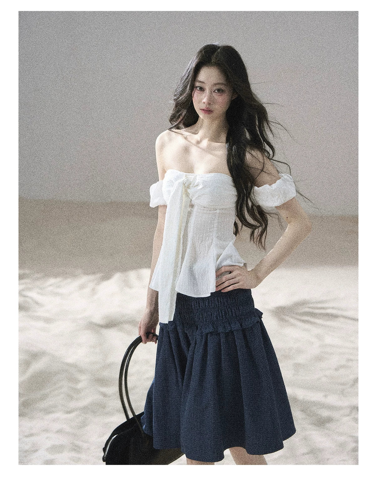 "Lazy Soliloquy" White Peplum Top & Wide-Leg Pants Set