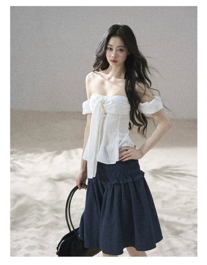 "Lazy Soliloquy" White Peplum Top & Wide-Leg Pants Set