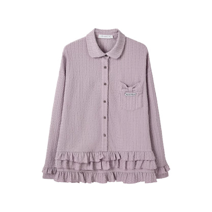 "Sage Whisper" Autumn Layered Collection (Knit Cardigan / Ruffle Shirt / Bubble Shorts)