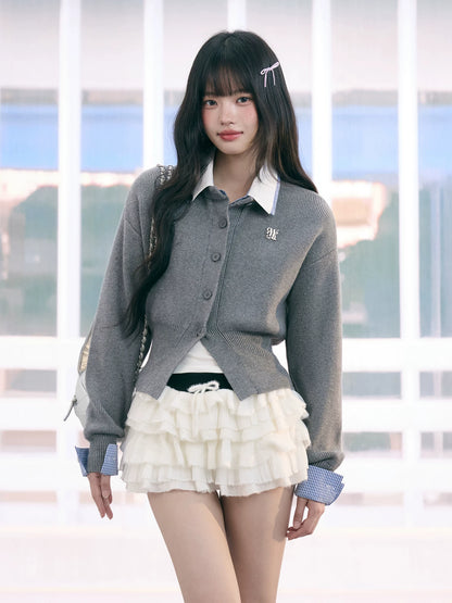 "Campus Arrival" Gray Layered Knit Sweater