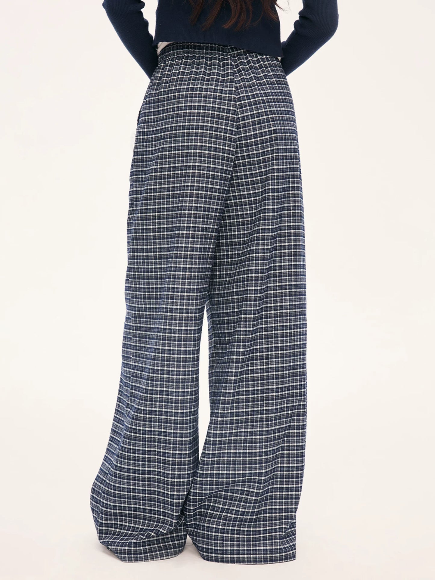 "Weekend Departure" Navy Plaid Wide-Leg Pants