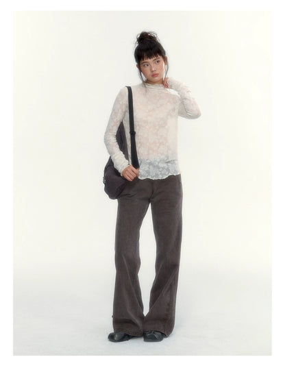 "A Season Called Autumn" Coffee Brown Vintage Washed Wide-Leg Utility Pants