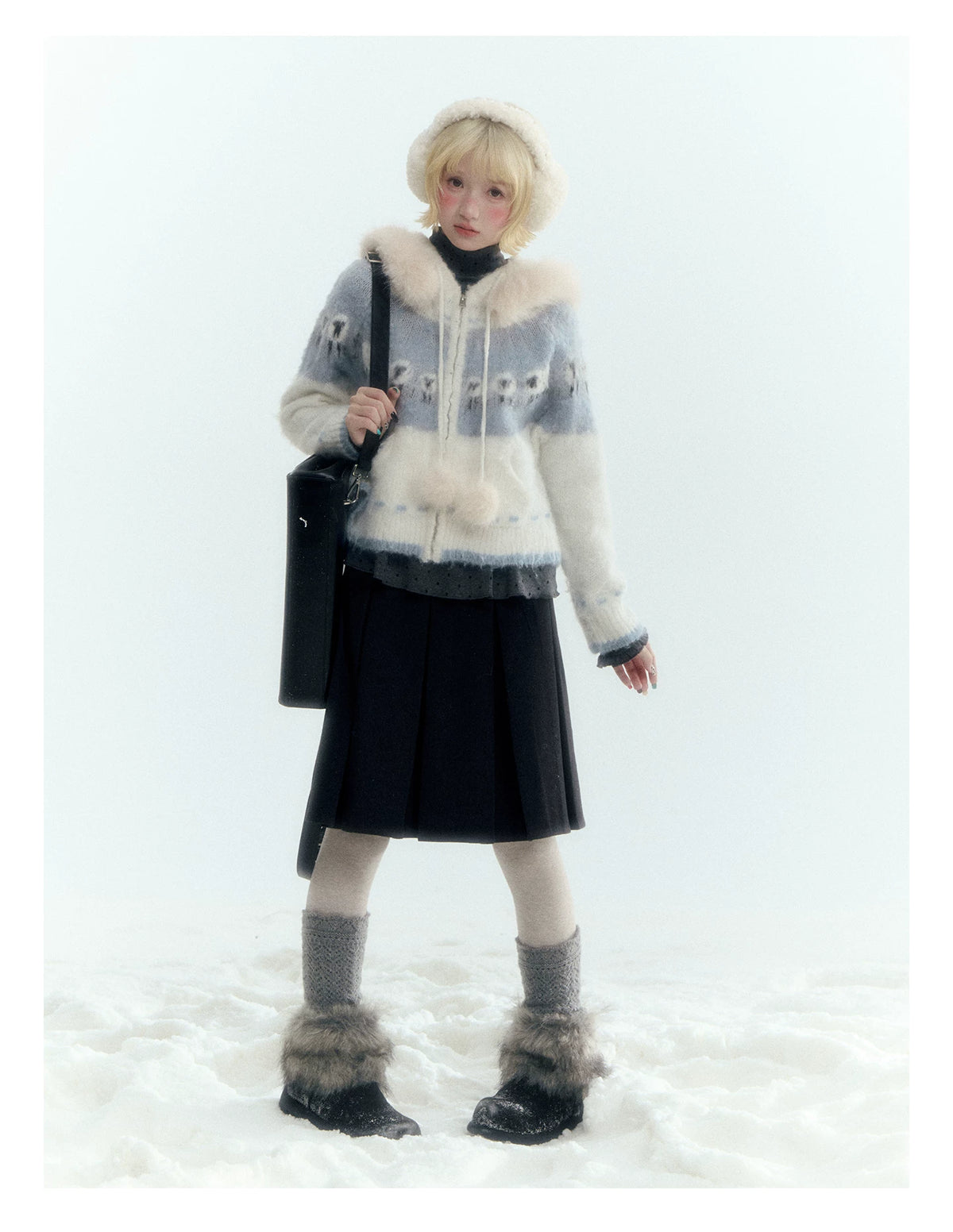 Horridale - Dark Gray Wool-Look A-Line Pleated Mini Skirt