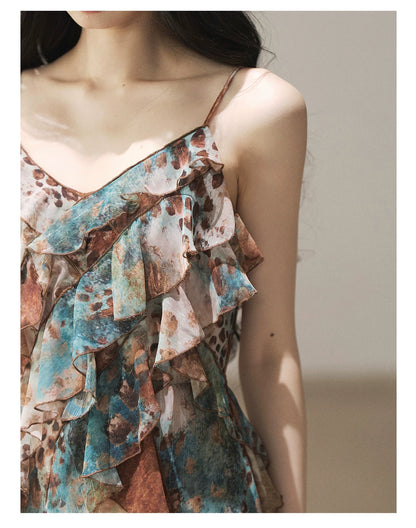 "She Never Looks Back" Peacock Blue Leopard Chiffon Maxi Dress