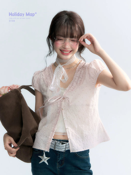 "Blush Sweetheart" Embroidered Puff Sleeve Blouse