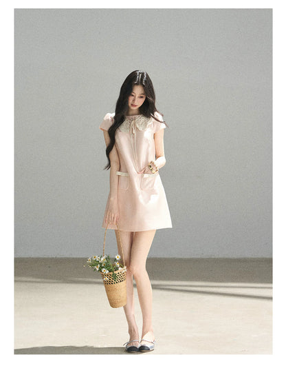 "Blush Haze" Cinnamon Pink Lace Babydoll Mini Dress