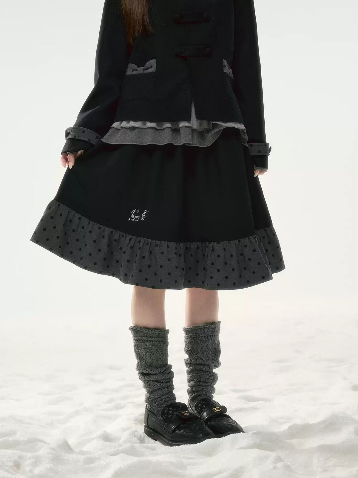 BIBIBENCY - Black Preppy Double-Breasted Cropped Jacket & Skirt