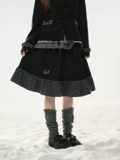BIBIBENCY - Black Preppy Double-Breasted Cropped Jacket & Skirt