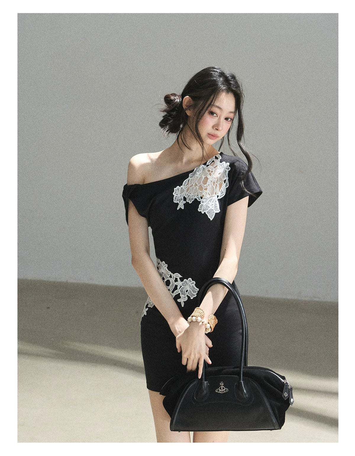 "When the Moon Didn't Arrive" Tranquil Black Lace Embroidered Bodycon Mini Dress