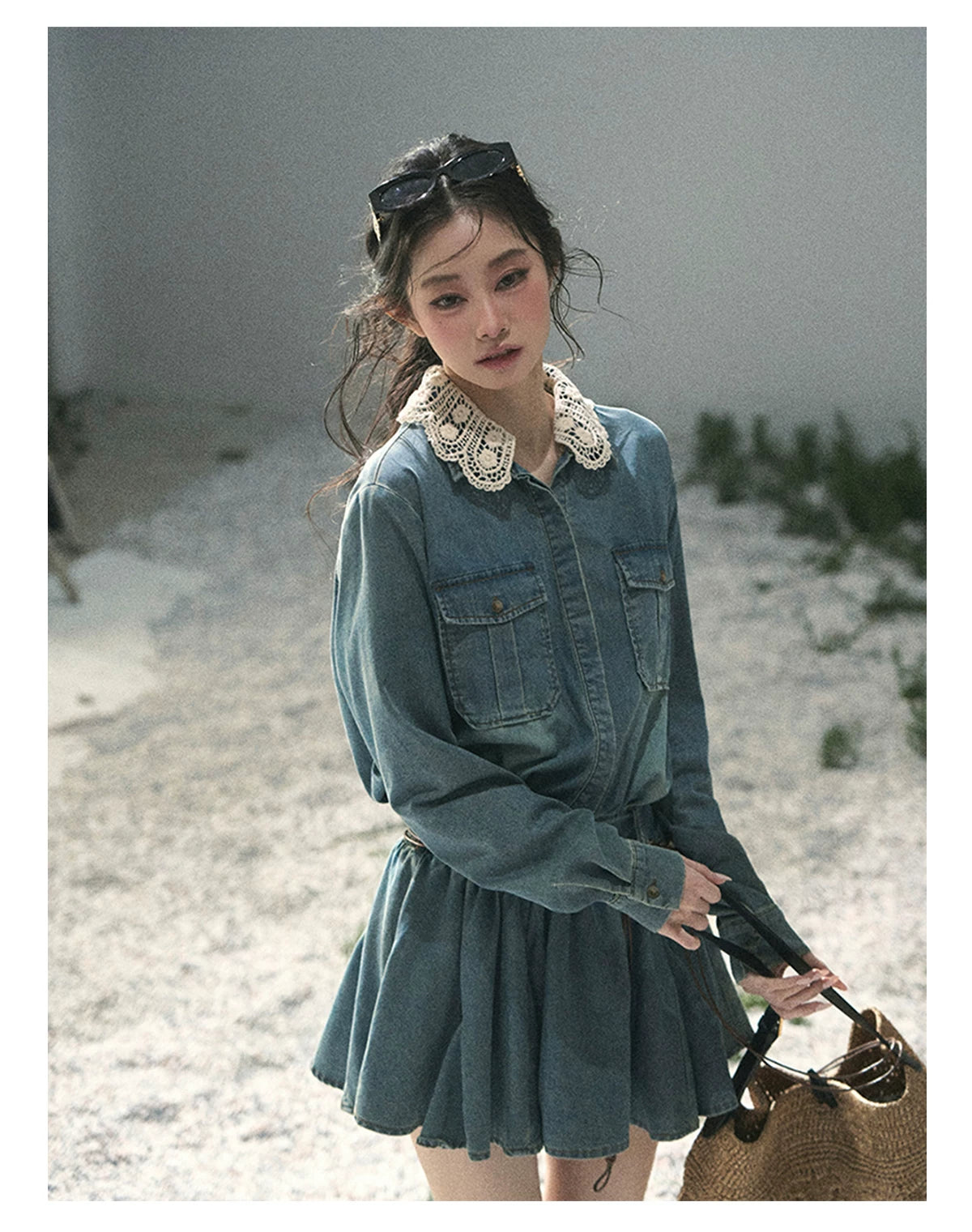 “Falling Into Your Gaze” Vintage Blue Denim Babydoll Dress