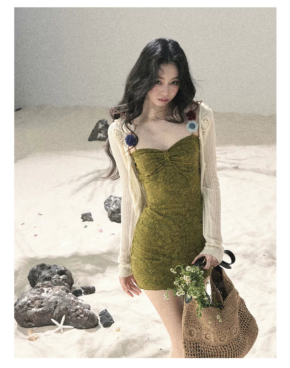 "Entwined Vines" Olive Mist Bodycon Dress & Cardigan Set 543648532